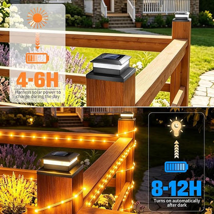8 Pack Solar Post Cap Lights，Fence Post Solar Lights Fit for 4x4 5x5 6x6 Vinyl/Wooden Posts，2-in-1 Lighting Modes Waterproof Light for Deck Patio or Garden Decor