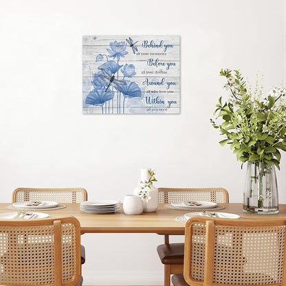 LB Inspirational Dragonfly Wall Art Vintage Farmhouse Blue Floral Canvas Wall Art Rustic Wood Pictures Wall Decor for Bedroom Bathroom Living Room Framed Artwork Ready to Hang 12L x 16W