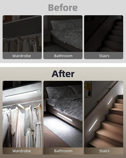 EZVALO 2 Pack Under Cabinet Lights, 14.5'' Magnetic Motion Sensor Light, 4000mAh Large Capacity Rechargeable Closet Light, Remote Control Dimmable 5700K Cool White for Kitchen, Stairs, Hallway