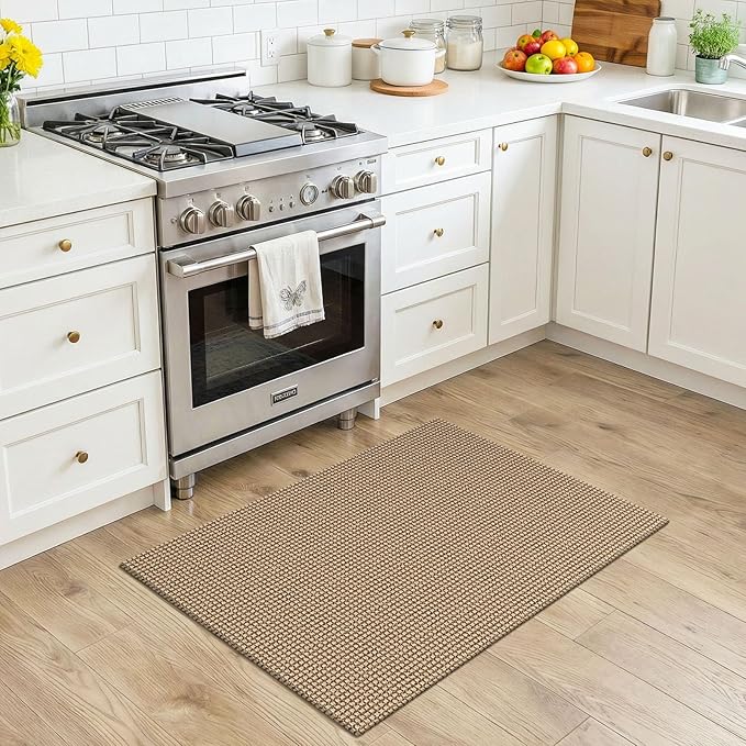 KOZYFLY Indoor Door Mat 2x3 ft Small Area Rugs Washable Front Door Mat Non Slip Rubber Backed Entryway Rug Cotton Entrance Doormat for Front Porch Bathroom Kitchen Bedroom, Orange Beige/Tan/Brown