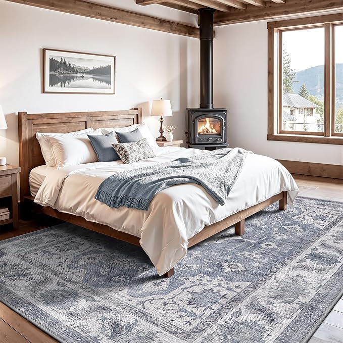 LUMI 8x12 Washable Area Rug for Living Room, Ultra Soft Stain Resistant Carpet with Non Slip Rubber Backing, Non-Shedding Low Pile Rugs for Bedroom, Dining Room, Indoor, Office
