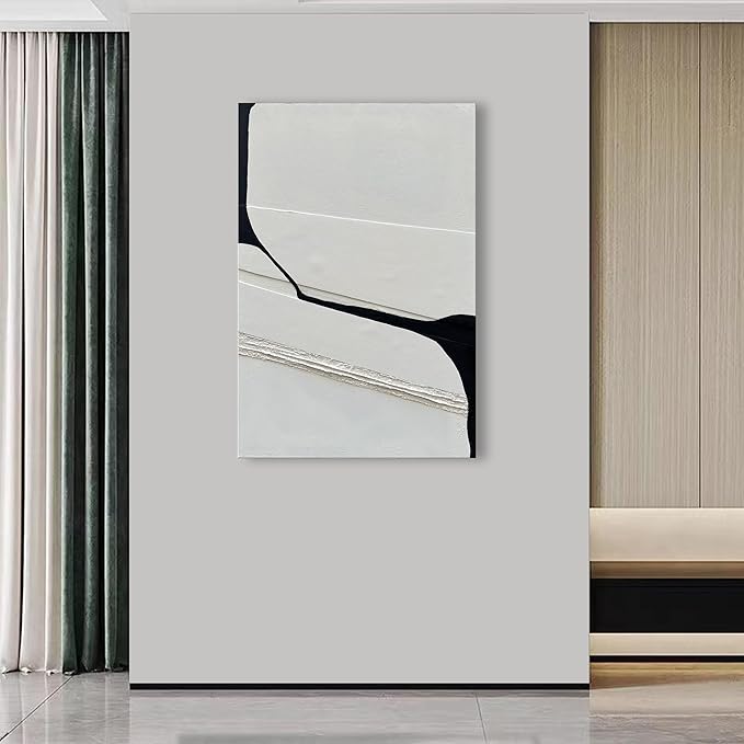 NANKAI Art Modern Minimalism Art Painting White and Black Abstract Art Oil Painting Home Office Corridor Wall Decoration Art 36x24 Inches