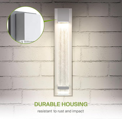 ASD LED 24" Bubble Glass Wall Light Fixture, Outdoor & Indoor Seeded Sconce | 3CCT, Waterproof, Dimmable, ETL Listed | 20W 600LM 3000-5000K 100-277V | Exterior Lantern, Porch Lighting | White, 2 Pack