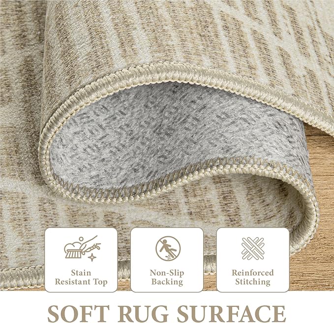 Area Rug for Living Room 6x9: Large Washable Boho Moroccan Rugs Geometric Neutral Rug, Non-Slip Foldable Morden Farmhouse Indoor Floor Carpet for Bedroom Dining Table Home(Cream Beige, 6'X9')
