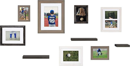 Kate and Laurel Bordeaux Gallery Wall Frame and Shelf Kit, Set of 10, Industrial Farmhouse Finishes, Assorted Size Frames and Three Display Shelves