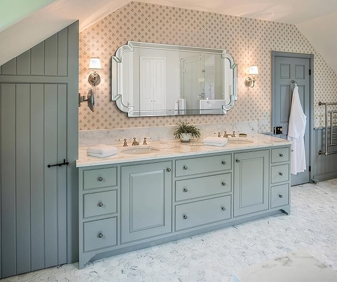 Chende Large Full Length Mirror, 59''x30'' Frameless Beveled Mirrors for Bathroom Vanity, Modern Decorative Mirror with Scalloped Glass Frame for Living Room, Dining Room, Entryway
