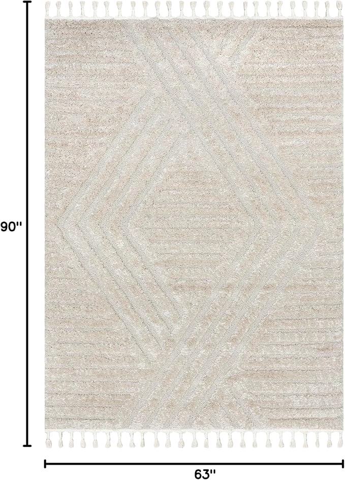 Nuloom Risette Beige, 5'3" x 7'6", Geometric, Soft and Textured, High Traffic, Stain Resistant, Easy Clean, Durable Area Rug for Bedroom, Living Room, Dining Space, Den, Foyer, Entryway