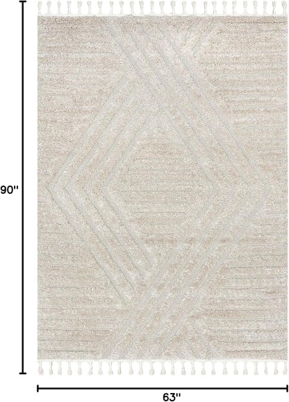 Nuloom Risette Beige, 5'3" x 7'6", Geometric, Soft and Textured, High Traffic, Stain Resistant, Easy Clean, Durable Area Rug for Bedroom, Living Room, Dining Space, Den, Foyer, Entryway
