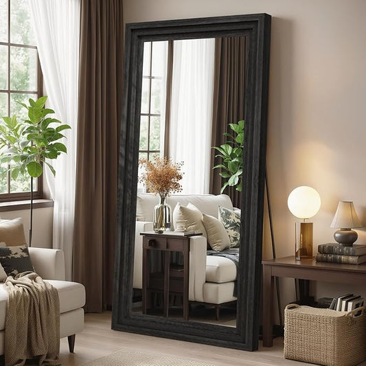 Full Length Mirror 71"x30", Large Solid Wood Frame Floor Mirror, Leaning Floor Mirror, Stable Frame, Shatterproof Glass, Modern Classic Style for Bedroom, Living Room, Entryway