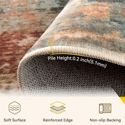 RELEANY Washable Area Rugs 4ft Non-Slip Modern Abstract Soft for Living Room Entryway Bedroom Nursery, Print Pattern, Brown Rust Red Green Blue Multi