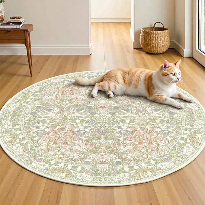 Sage Green 3ft Round Entryway Rug - Small Circle Soft Rugs for Bedroom, Home Office, Nurery, Kitchen, Classic Washable Non Slip & Low Pile Carpet Décor