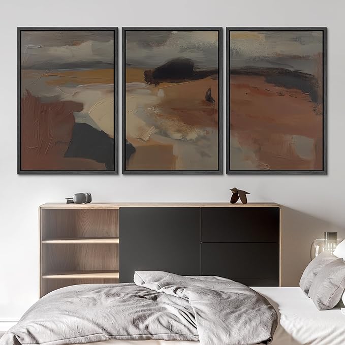 SIGNLEADER Framed Canvas Print Wall Art Set Desert Horizon Abstract Neutral Landscape Illustrations Minimal Decorative Bohemian for Living Room, Bedroom, Office - 16"x24"x3 Black