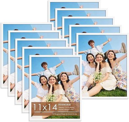 11x14 Picture Frame Set of 10, White Frames 11x14 for Tabletop Display, Horizontal or Vertical Wall Mounting