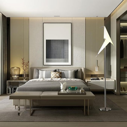 63" Modern Bird Floor Lamp, Silver Crane Bird Swing Floor Light Fixtures for Bedroom Dining Living Room