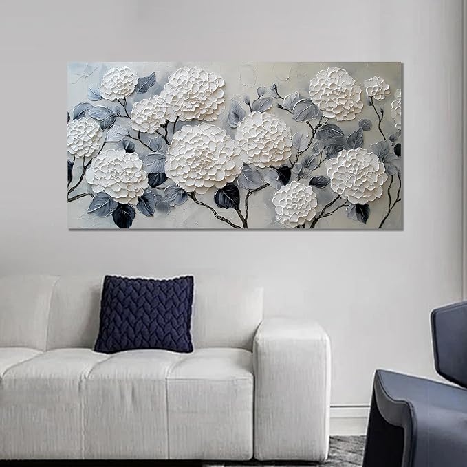 Trogonup White Floral Canvas Wall Art for Bedroom Large Botanical Landscape Modern Artwork for Living Room Kitchen Office Canvas Prints 20x40 Inch