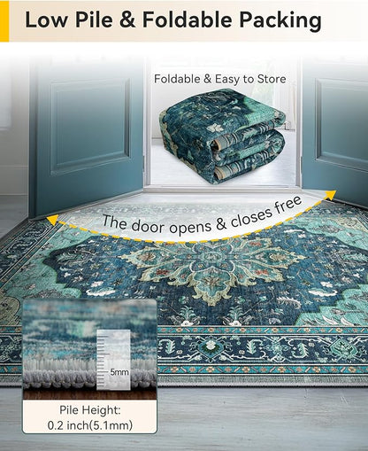 RELEANY Area Rugs 2'6"x8' Runner Rug Non Slip Washable for Kitchen Hallway Bedroom Beside Laundry Room Bathroom Rug, Floor Carpet, Teal Green Lake Blue Turquoise