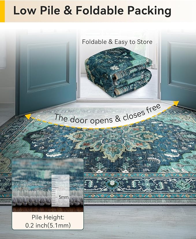 RELEANY Area Rugs 2'6"x5' Runner Rug Non Slip Washable for Kitchen Hallway Bedroom Beside Laundry Room Bathroom Rug, Floor Carpet, Teal Green Lake Blue Turquoise