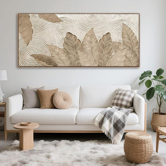 Minimalist & Modern Art for Bedroom Decor Framed Abstract & Textured Artwork for Walls Neutral & Contemporary Beige Pictures - 3D Artwork for Living Room and Boho Style 31×70IN