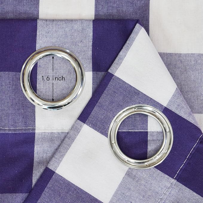 3 Pieces Tier Curtains and Valance Set Buffalo Check Kitchen Tiers Plaid Gingham Grommet Top Classic Short Small Cafe Curtains Country Farmhouse Cafe Bathroom 54"x18"/32"x24" Purple & White