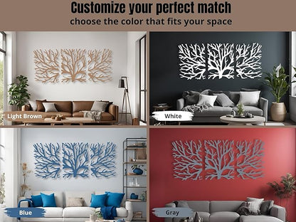 Vailla Tree Wall Art Set of 3 Decor Tree of Life Wall Hanging Wooden Sculpture Modern Wall Home Decoration 3D Textured Sculptures for Living Room Bedroom Office Dinnig Room 3 Panels Family Tree