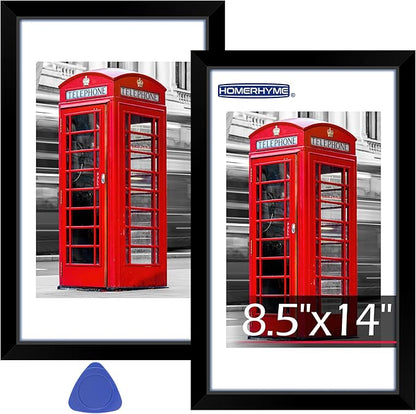 8.5 x14 Picture Frame, 2 Pack Black Photo Frame with HD Plexiglass, Fits Pictures 7x10 with Mat or 8.5 x14 Without Mat, Wall Hanging Photo Frames Poster Frames for Collage Wall Decor