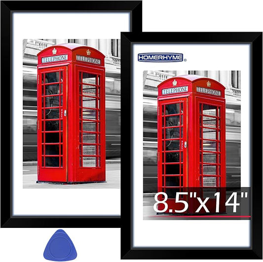 8.5 x14 Picture Frame, 2 Pack Black Photo Frame with HD Plexiglass, Fits Pictures 7x10 with Mat or 8.5 x14 Without Mat, Wall Hanging Photo Frames Poster Frames for Collage Wall Decor