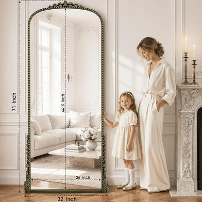 Antique Full Length Mirror 71" x 32", Antique Bronze Arched Large Vintage Mirror in Baroque Style with Tempered Glass, Freestanding for Bedroom, Living Room, Cloakroom