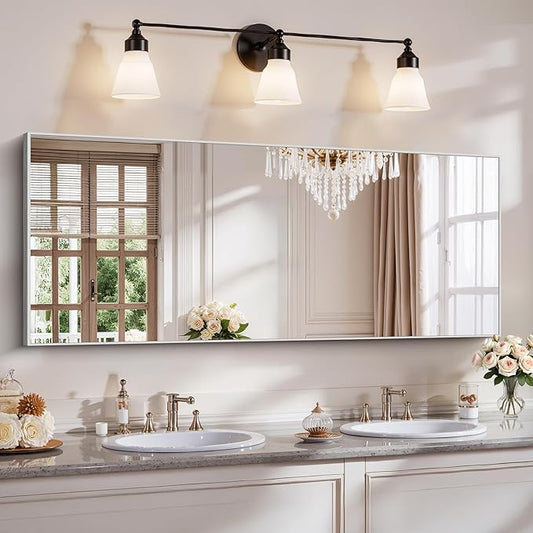 YIROMAN Bathroom Mirror 24"x60",Brushed Silver Bathroom Mirror for Over Sink with Aluminum Frame, Rectangular Vanity Mirror with Right Angle, Wall Mirror Hangs Horizontal or Vertical