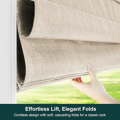 CHICOLOGY Cordless Roman Shade, Light Filtering Privacy Liner, Textured Belgian Flax Fabric, True-to-Size 27" W x 72" H, Inside/Outside/Ceiling Mount Window Treatment for Living Room Bedroom