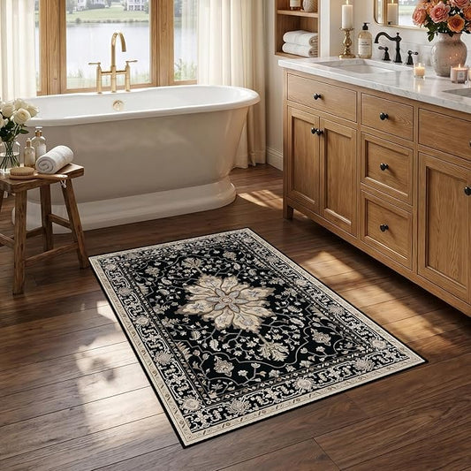 RELEANY Area Rugs 2'6"x4' Kitchen Rugs Entry Rug Small Rugs for Entryway Kitchen Bathroom Door Mat Indoor Entrance,Washable Non Slip, Black Brown Neutral Dark Tan