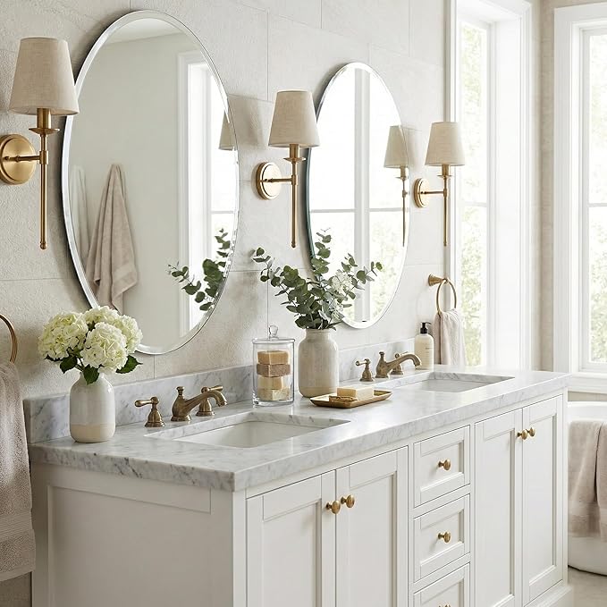 24x36 Inch Oval Frameless Bathroom Mirror with Solid Backing, Large Beveled Vanity Wall Mirror for Over Sink, Modern Mirror for Double Vanity, Entryway