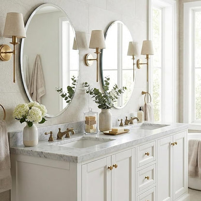 24x36 Inch Oval Frameless Bathroom Mirror with Solid Backing, Large Beveled Vanity Wall Mirror for Over Sink, Modern Mirror for Double Vanity, Entryway