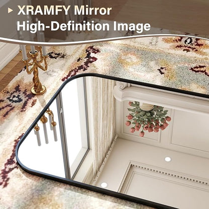 XRAMFY 77x38 Inch Floor Length Mirror with Stand, Full Length Standing Mirror for Bedroom, Full Body Tall Mirrors with Modern Aluminum Alloy Frame in Black, Home Decor
