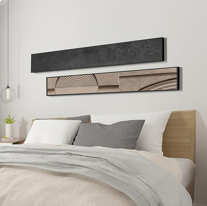 Large Framed Long Narrow Vertical Abstract Wall Art Set of 2, Premium Crystal Porcelain Canvas Prints, Beige Modern Design - Perfect for Entryway, Hallway, Living Room, Bedroom - 63x10 inch
