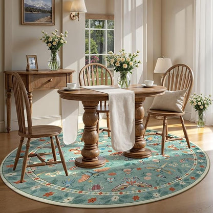 Lahome Insect Washable Round Area Rug, Soft Round Rugs 6ft Ultra-Thin Non-Slip, Boho Large Circle Carpet for Bedroom Living Room Kitchen Nursery Vionnet, Green