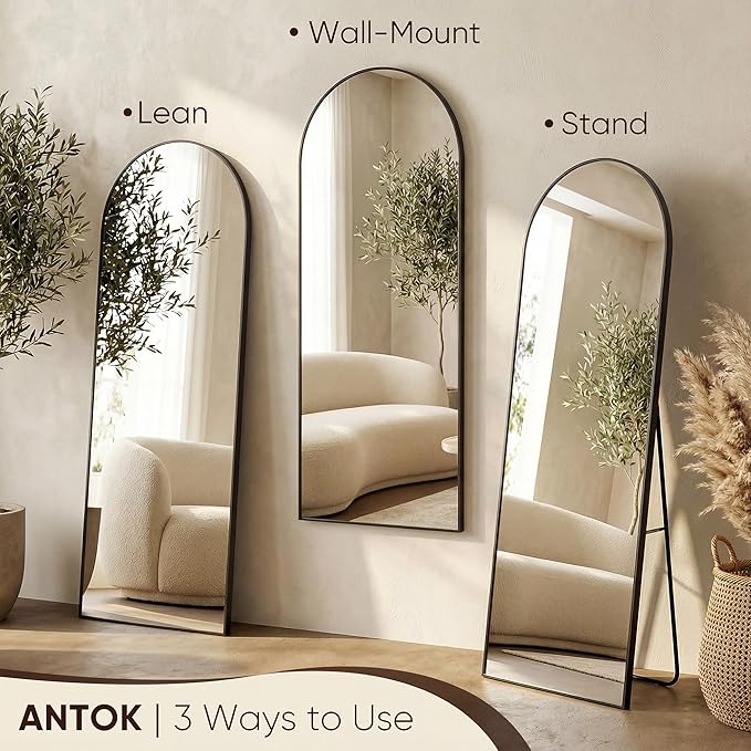 Antok Full Length Mirror, 76"x34" Floor Mirror, Arched Floor Standing Freestanding Arch Full Body Mirrors with Stand for Bedroom, Hanging Mounted for Living Room Cloakroom,Black