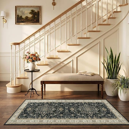 RELEANY Area Rugs 2'6"x5' Runner Rug Non Slip Washable for Kitchen Hallway Bedroom Beside Laundry Room Bathroom Rug, Floor Carpet, Vintage Black Brown Neutral