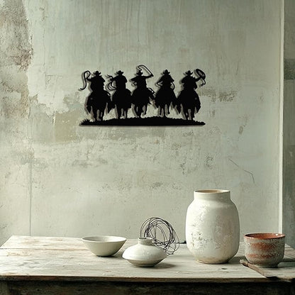 LIYAOLI 3D Vintage Western Wall Decor,Black Metal Cowboy Wall Art Hanging Riding Rustic Cowboys Party Decorations Farmhouse Home Decor,Metal Wall Sculptures for Living Room,Bedroom