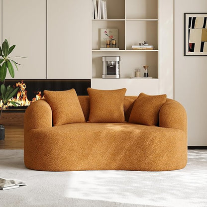 68.5" Loveseat Sofa for Living Room, Modern Luxury Plush Chenille Extra Deep Seat Curved Cloud Floor Couch with 3 Throw Pillows for Small Spaces, No Assembly Needed, Orange