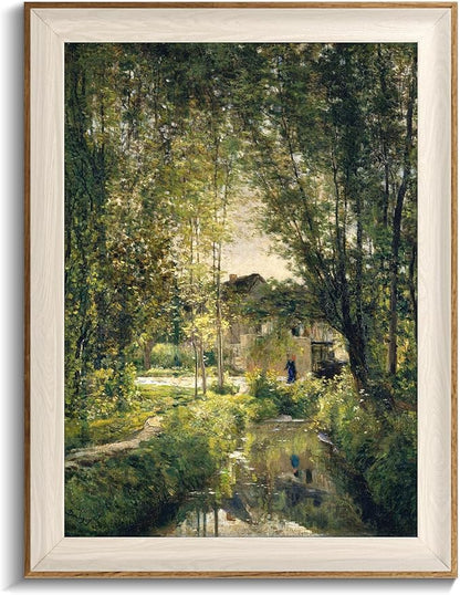 uniro Framed Canvas Wall Art, Vintage Summer Country Landscape Oil Painting, Retro Aesthetic Artwork for Wall Home Living Room Bathroom Bedroom Farmhouse Wall Decor - 12"x16"