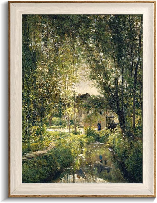 uniro Framed Canvas Wall Art, Vintage Summer Country Landscape Oil Painting, Retro Aesthetic Artwork for Wall Home Living Room Bathroom Bedroom Farmhouse Wall Decor - 12"x16"