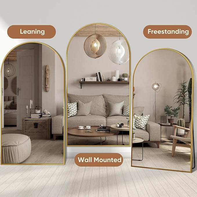 Full Length Mirror, 77"x38" Oversized Arched Mirror Large Standing Mirrors, Tall Mirrors Body Floor Mirror for Bedroom Living Room Aluminum Frame, Gold