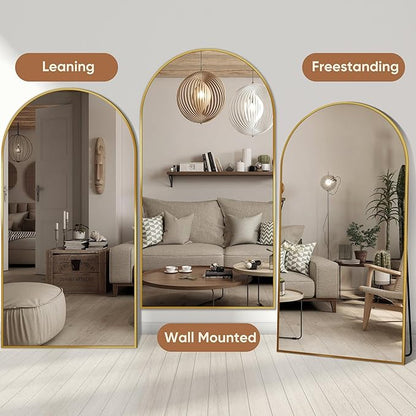 Full Length Mirror, 77"x38" Oversized Arched Mirror Large Standing Mirrors, Tall Mirrors Body Floor Mirror for Bedroom Living Room Aluminum Frame, Gold
