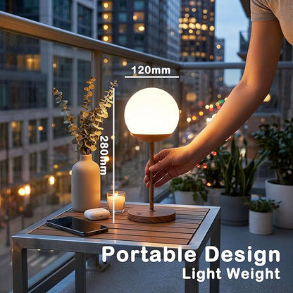 WEILAILUX Cordless Table Lamp with Globe Shade, Rechargeable Dimmable Bedside Light, Shower Lamp Waterproof, Touch Control, 8-72 Hours Runtime, 2700K Warm White for Indoor Outdoor (Green, Mini)