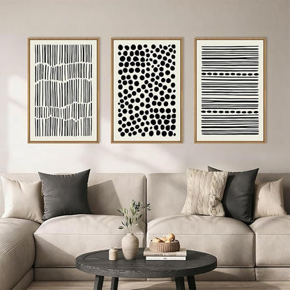 KAIRNE Abstract Black and White Framed Canvas Wall Art Set, Modern Geometric Wall Decor, Minimalist Line Art Prints, Neutral Boho Dots Artwork for Living Room, Bedroom, Farmhouse, Office -16"x24"x3