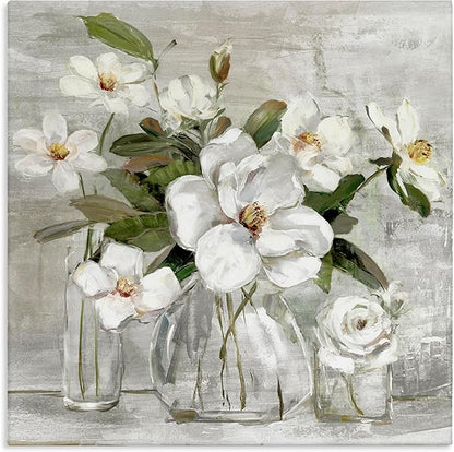Stupell Industries 'Blooming White Florals Distressed Painting Country Still Life', Canvas Art, 17 x 17 Inches, Easy to Hang and Sturdy, Made in USA, by Sally Swatland