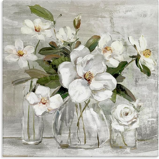 Stupell Industries 'Blooming White Florals Distressed Painting Country Still Life', Canvas Art, 36 x 36 Inches, Easy to Hang and Sturdy, Made in USA, by Sally Swatland