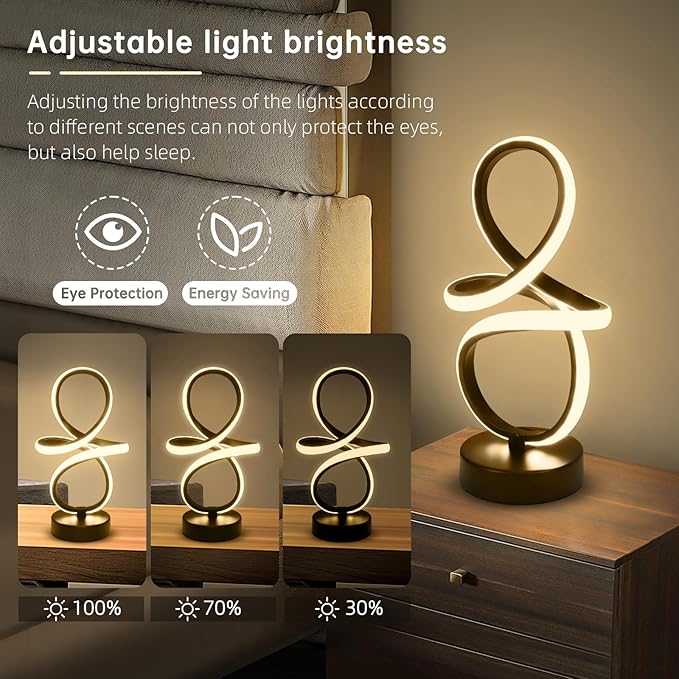 EIDISUNY Modern RGB Table Lamps, Multicolor Changing Spiral Bedside Lamp with Remote&APP, Cool Table Lamp, Dimmable LED Nightstand Lamp with Music Rhythm Modes for Bedroom, Living Room, Black(2 Pack)