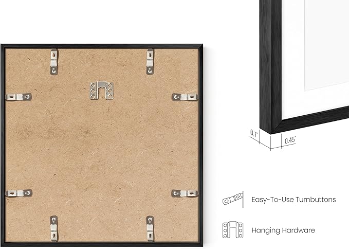 HAUS AND HUES 12x12 Black Metal Picture Frames Matted to 8x8 - Features Premium Aluminum & Hanging Hardware, Shatterproof Plexiglass - Ideal for Home, Room, Office (12x12 in, Black, Set of 15)