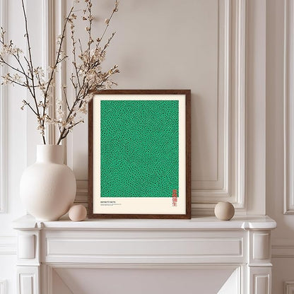 Poster Master Vintage Poster - Retro Pop Art Print - Gift for Artist, Friend - Infinity Nets, Japanese, Green, Modern, Abstract - Wall Decor for Home, Office, 8x10 Brown Framed